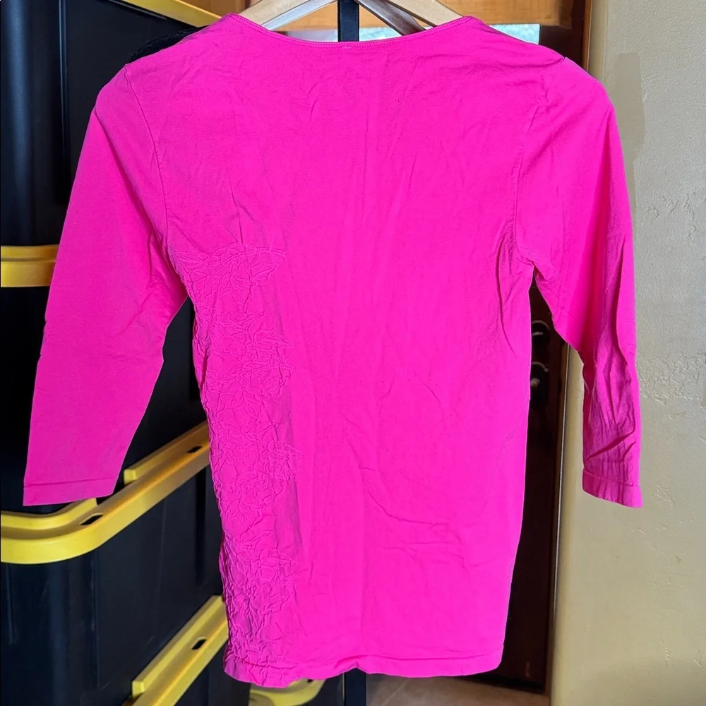 NWOT Last Tango Fuchsia 3/4 Sleeve Seamless Embroidered Top Slim Fit Size M / L